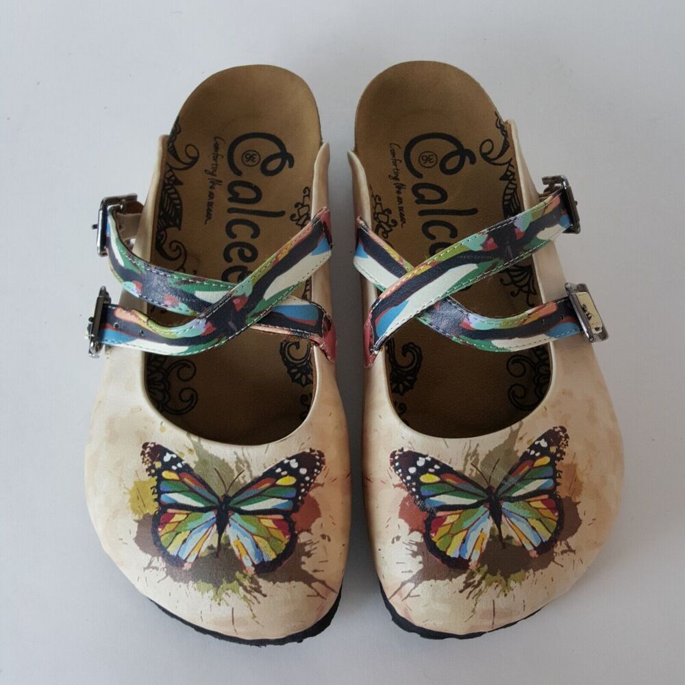 Calceo Clogs Butterfly Shoes Slip On Comfort Mule Clog Size 36